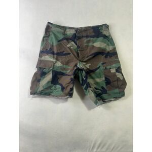Vintage Woodland Camo Cargo Shorts Mens Distressed Raw Hem Military Tactical